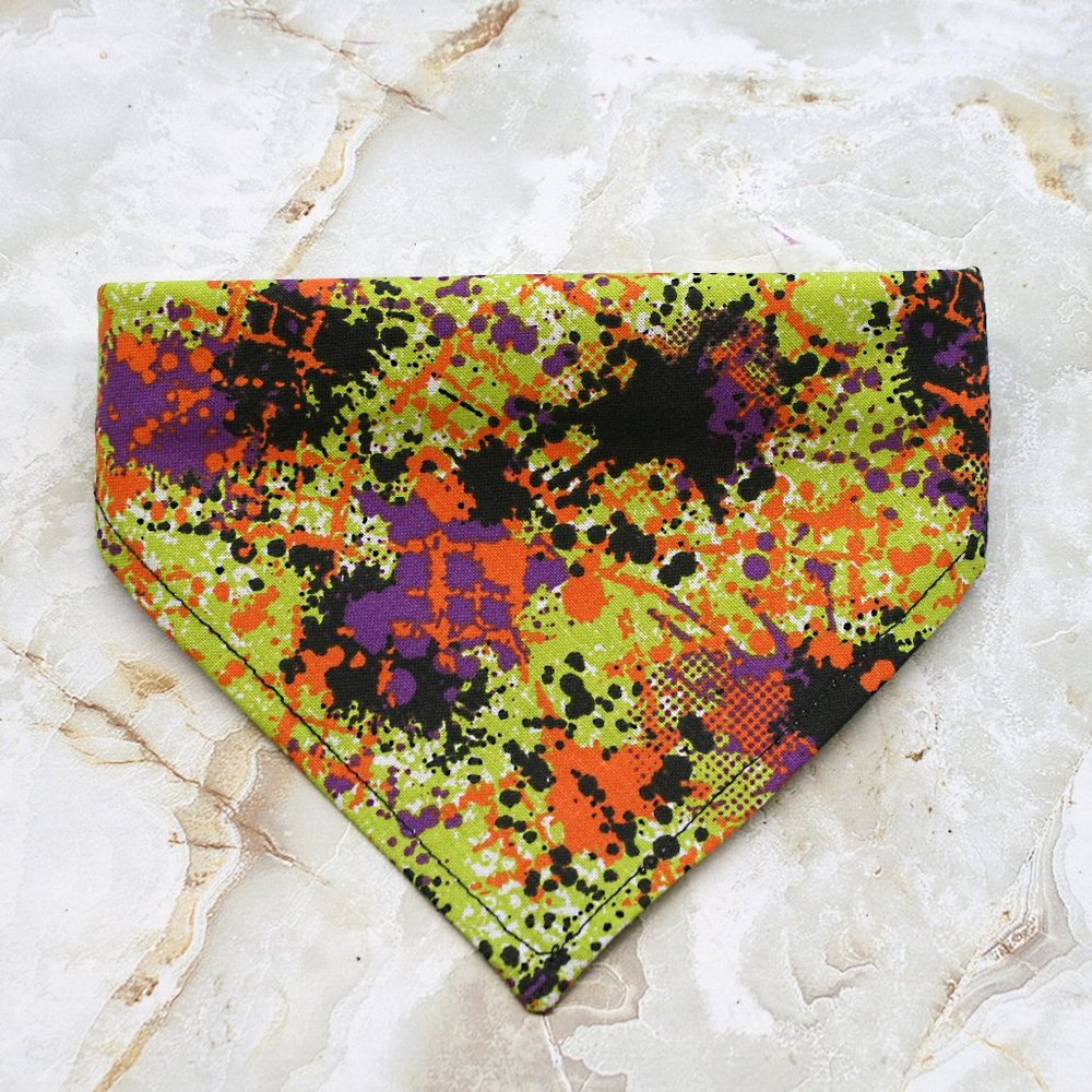HAND CRAFTED Bandana Halloween Dog Cat Abstract Print Pet Scarf Accessory